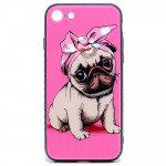 Wholesale iPhone 8 / 7 Design Tempered Glass Hybrid Case (Puppy Pug)